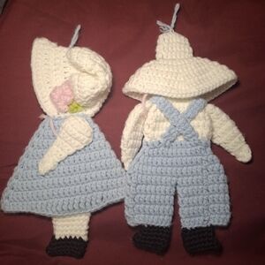 Handmade Crochet Doll Set in Blue and Cream Wall‎ Art